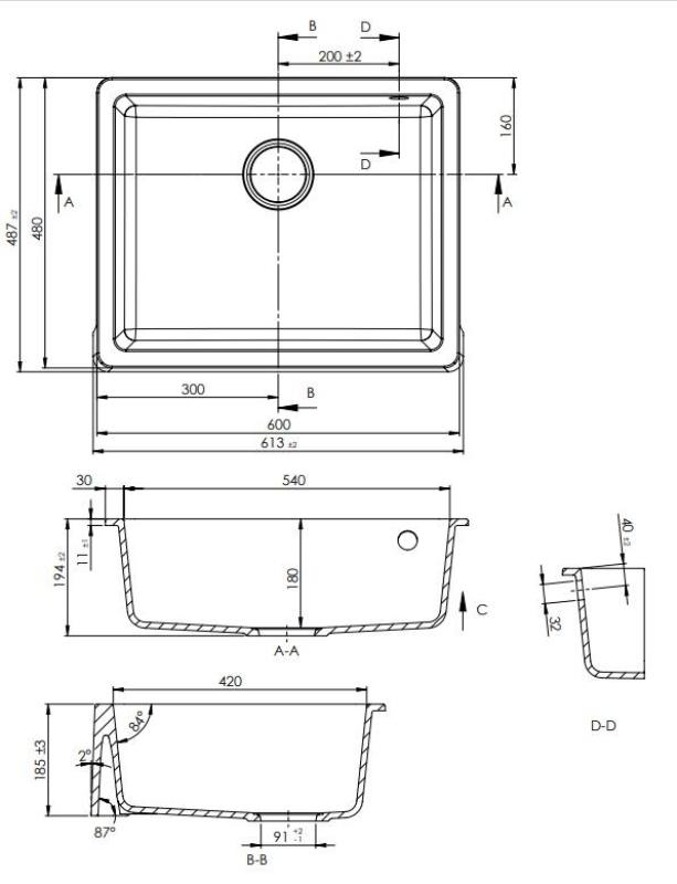 GraniteMy Tradition Évier de Cuisine Rustique en Granit 60x48 cm Noir Sous-Plan et Encastré avec Bouchon Noir 1208967936