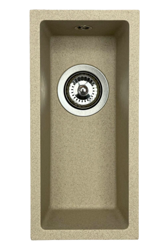 GraniteMy Universal évier en granit beige sable petit 17x40 cm montage en surface, sous-plan et affleurant avec bouchon en inox 1208968002