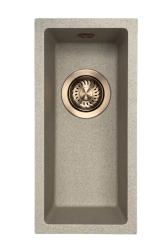 GraniteMy Évier universel en granit beige sable petit 17x40 cm montage en surface, sous-plan et à fleur avec bouchon en cuivre 1208968004