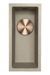 GraniteMy Évier universel en granit beige sable petit 17x40 cm montage en surface, sous-plan et à fleur avec bouchon en cuivre 1208968004