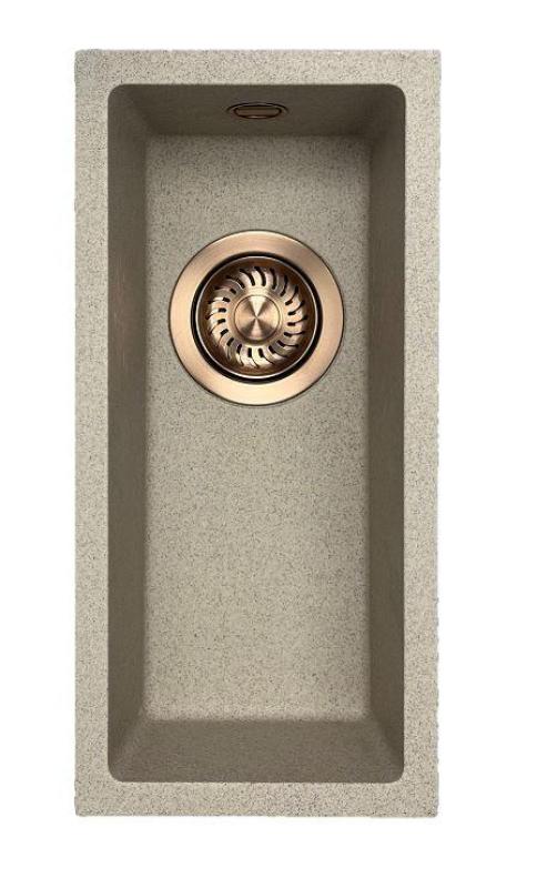 GraniteMy Universal granit beige sable petit évier 17x40 cm à poser sous plan et encastrable avec bouchon en cuivre 1208968004