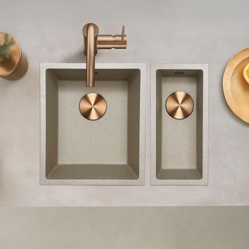 GraniteMy Universal granit beige sable petit évier 17x40 cm à poser sous plan et encastrable avec bouchon en cuivre 1208968004