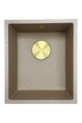 GraniteMy Évier universel en granit sable beige 34x40 cm montage en surface, sous plan et affleurant avec bouchon doré 1208968008