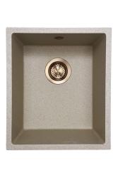 GraniteMy Évier en granit universel sable beige 34x40 cm montage en surface, montage sous plan et montage affleurant avec bouchon en cuivre 1208968009