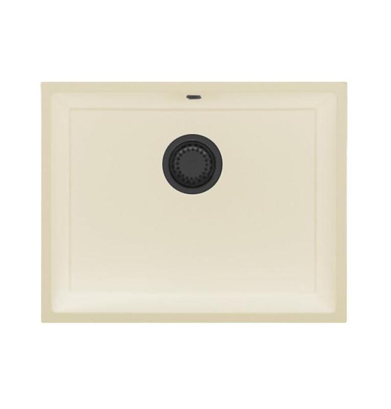 GraniteMy Universal évier en granit beige sable 55 x 40 cm à encastrer sous plan et à encastrer à fleur avec bouchon en bronze 1208968016