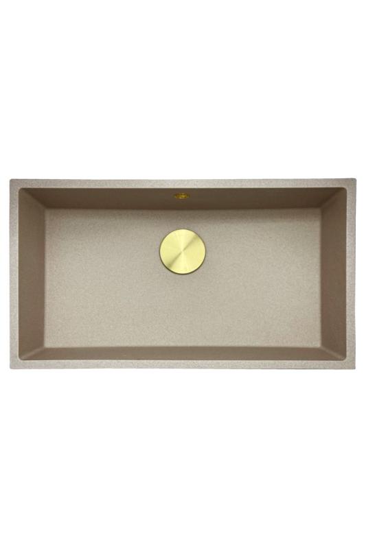 GraniteMy Évier universel en granit sable beige 74x40 cm montage en surface, sous-plan et affleurant avec bouchon doré 1208968018