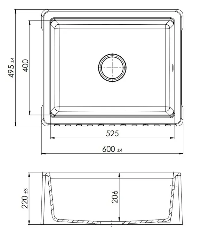 GraniteMy Tradition Évier Rustique - Évier en Granit à 2 Côtés 60x48 cm Blanc sous-plan avec Bouchon en Métal Canon 1208968028