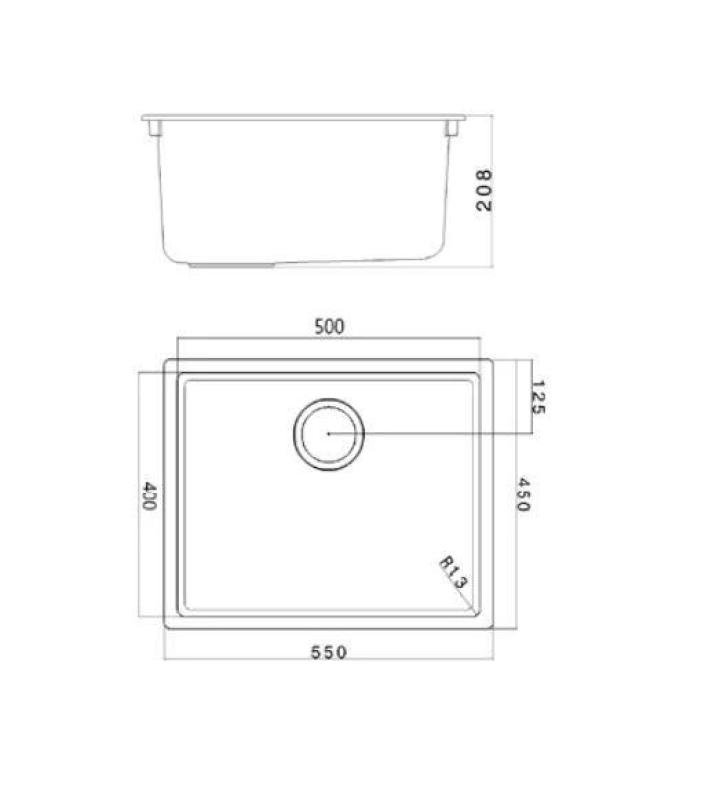 Évier noir 50x40cm encastré, posé ou affleurant avec bonde dorée 1208968037