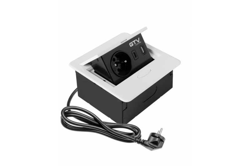 Prise encastrée pour meubles AVARO, 1x prise française, USB A+C, câble 1.5m, blanc