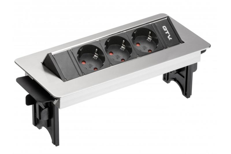 Rallonge de bureau sans cassette 3x prise schuko, câble d'alimentation de 1,5m avec fiche inox (montage à vis)