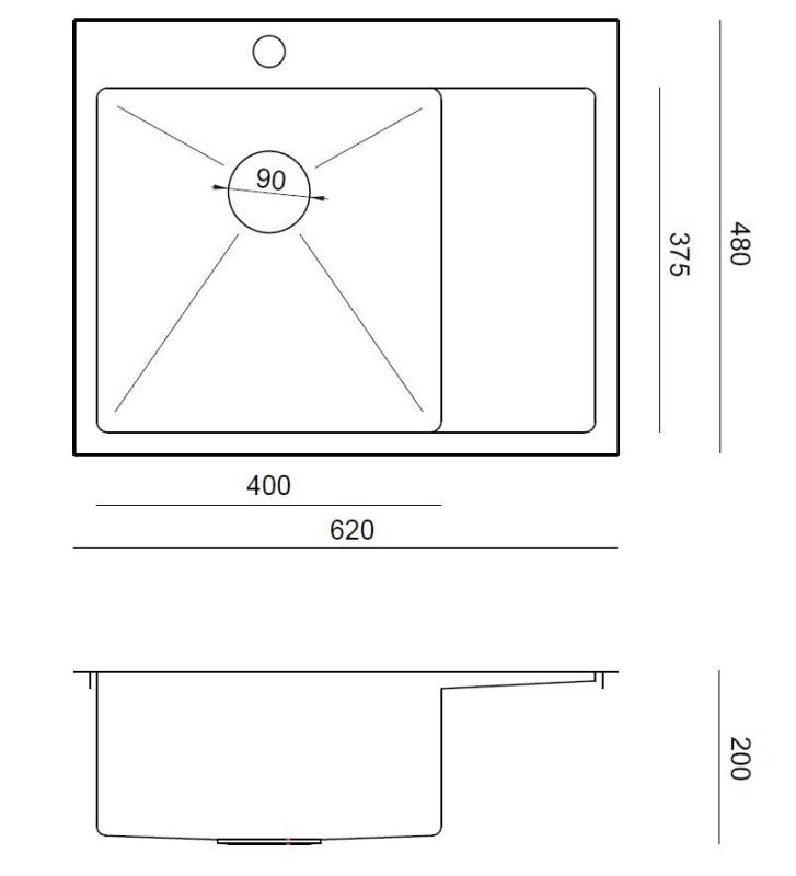Aquadesign Clara Évier en Acier Inoxydable avec Bac à Gauche 62x48cm Montage en Surface ou à Fleur avec Égouttoir, Plage de Robinet et Bouchon en Acier Inoxydable - 1208969501
