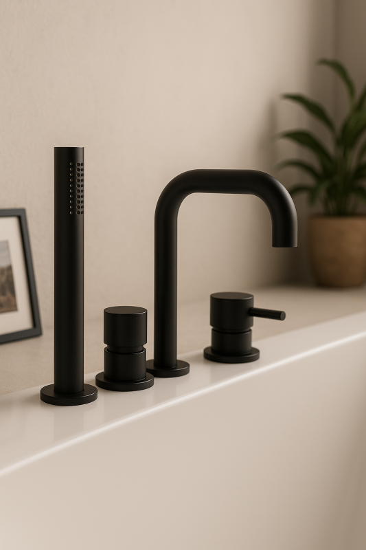 Waterevolution Flow Mitigeur de Bain 4 Trous pour Montage sur Bord de Baignoire Noir H T138HPR