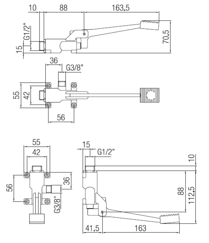 PB Pedal Line Pédale de pied chromée pour montage au sol ou mural 1208969729