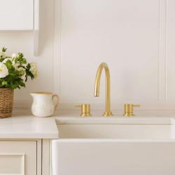 Waterevolution Flow robinet de cuisine à 3 trous avec bec pivotant et raccordement pour eau filtrée, light gold T152UWGE
