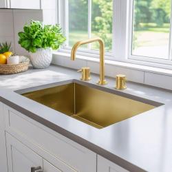 Waterevolution Flow mitigeur d'évier à trois trous avec bec pivotant et raccordement pour eau filtrée, laiton T152HLE