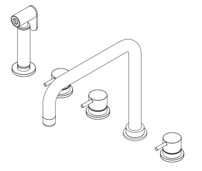 Waterevolution Flow mitigeur d'évier 5 trous en angle avec douchette extractible et connexion pour eau filtrée en inox T154HIE