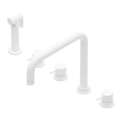 Révolution de l'eau Flow Robinet de cuisine à 5 trous avec douchette extractible et raccordement pour eau filtrée blanc T154HBR