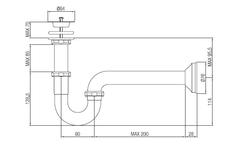 PB Unix P siphon en métal avec bonde de vidange 1 1/4" Cuivre, foncé 1208969827