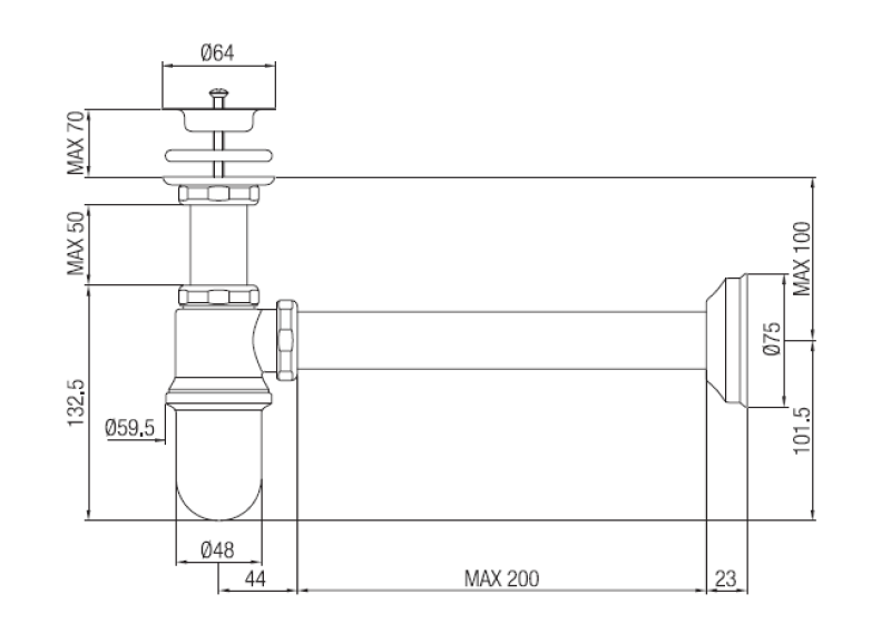 PB Unix siphon classique en métal inox avec ensemble de vidage 1208969836