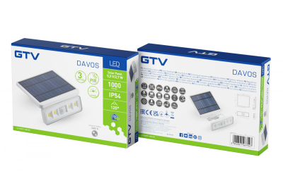 Luminaire solaire avec détecteur de mouvement et crépusculaire DAVOS, LED, 1000lm, 4000K, 2000mAh, IP54, blanc
