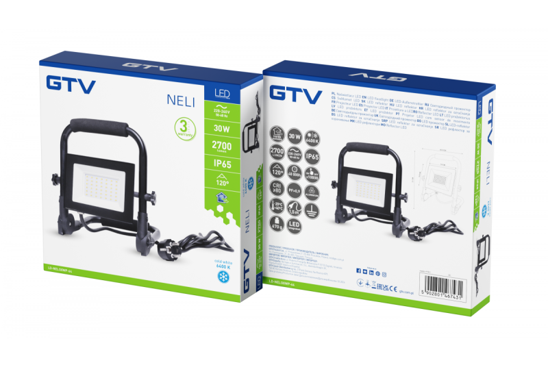 NELI Projecteur Portable, LED, 30W, 2700lm, 6400K, AC220-240V, IP65, câble de 1.5m