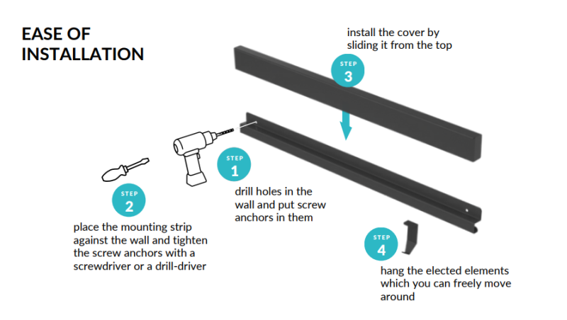Epka Luxion Rail de Cuisine 100 cm Métal avec Fixation Invisible Noir 1208969961