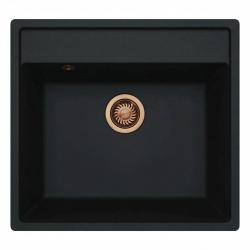 GraniteMy Bremen Évier en Granit 53x50 cm Noir - Montage en Surface, Sous-Montage et Montage à Niveau avec Banque de Trous de Robinet et Bouchon en Cuivre 1208969970