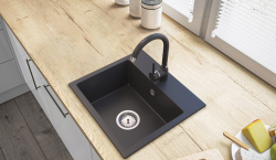 Graniteland Nera Évier en Granit 45x42 cm Noir encastré avec trou de robinet et bouchon en inox 1208969985