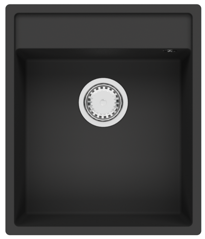 Évier en granit GraniteMy Bremen 44x52 cm Noir – Montage en surface, sous-plan et à fleur avec rebord pour robinet et bouchon en inox 1208969991