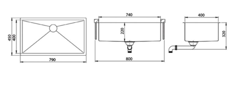 Ausmann Mosel en inox grand évier en inox - PVD inox 74x40 universel 1208970025