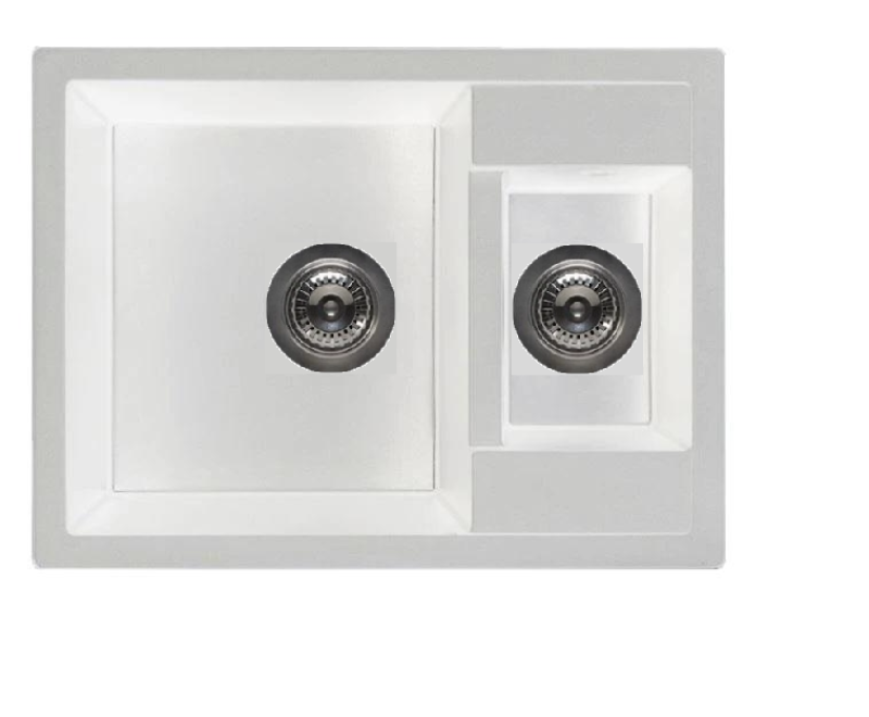 Granitemy Smart extra peu profonde 1,5 évier à poser en granit blanc 58x44cm avec bouchon blanc et couvercle 1208970052.