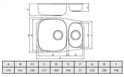 Banka Alaska Inox 1,5 Évier sous plan 524 x 400 mm 1208970064