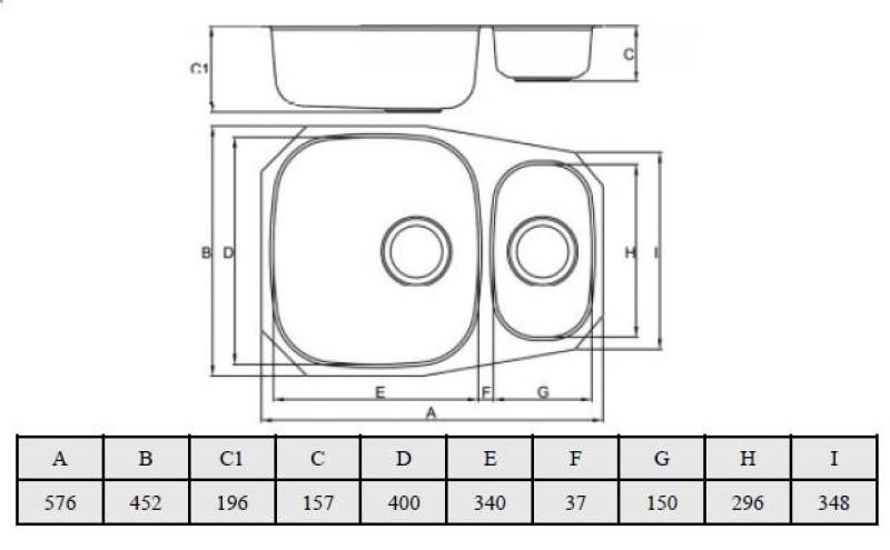 Banka Alaska Inox 1,5 Évier sous plan 524 x 400 mm 1208970064