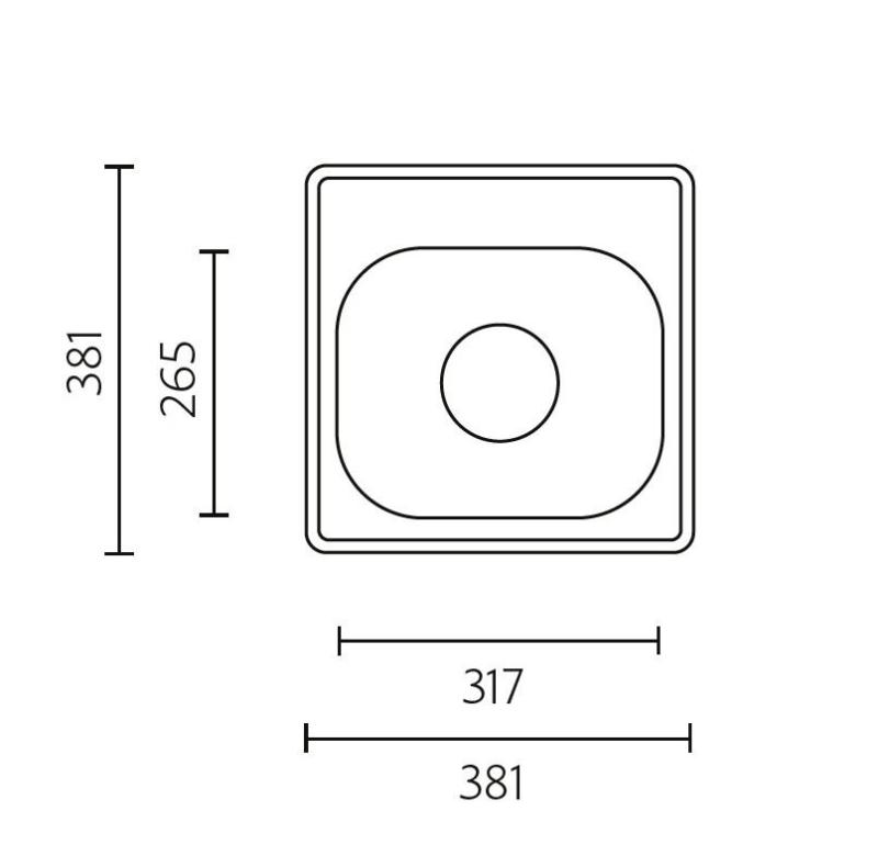 Banka Detroit Évier en Acier Inoxydable 381 x 381 mm Montage en Surface avec Trou pour Robinet 1208970074