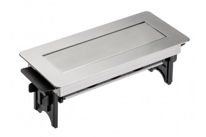 Rallonge de bureau sans cassette, triple prise avec mise à la terre, câble d'alimentation de 1,5 m avec fiche, inox.