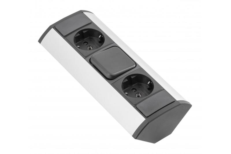 Rallonge d'angle MINI avec interrupteur et 2 prises Schuko 230 V 16 A