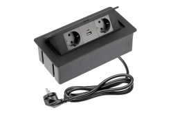 Socle de meuble SOFT 2x Prise Schuko, USB A+C, câble d'alimentation avec prise, noir.