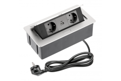 Prise de meuble SOFT 2x prise Schuko, USB A+C, câble d'alimentation avec prise, aluminium