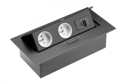 Socle de meuble 2x prise avec terre, USB A+C, câble d'alimentation avec prise, noir.