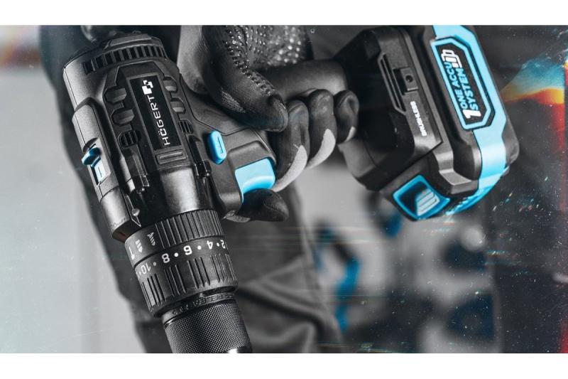 Perceuse à percussion sans fil Högert 18V pour brique, pierre, bois, métal.