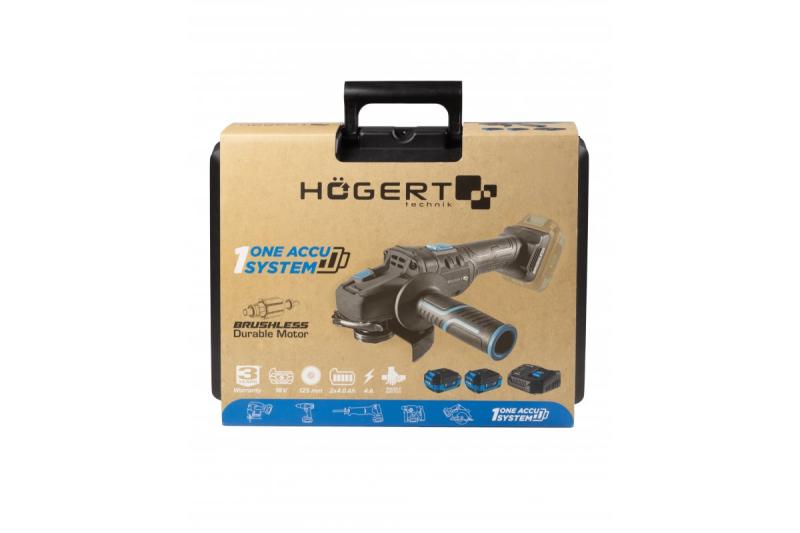Meuleuse d'angle sans fil HÖGERT avec interrupteur à palette, 125MM, 18V, ensemble avec batterie, chargeur, accessoires
