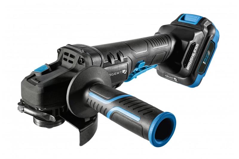 HÖGERT Meuleuse d'angle sans fil avec interrupteur à palette, 125MM, 18V - Set (batterie, chargeur, accessoires)