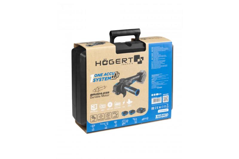 HÖGERT Meuleuse d'angle sans fil avec interrupteur à palette, 125MM, 18V - Set (batterie, chargeur, accessoires)