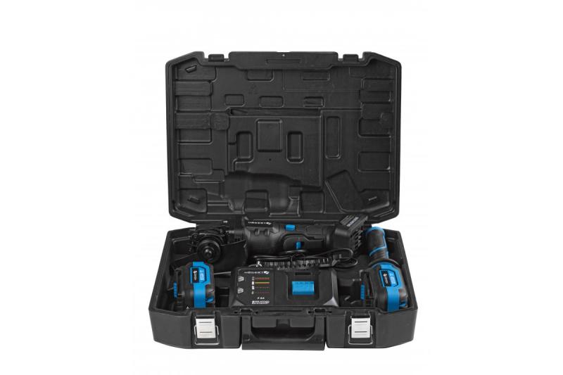 HÖGERT Meuleuse d'angle sans fil avec interrupteur à palette, 125MM, 18V - Set (batterie, chargeur, accessoires)