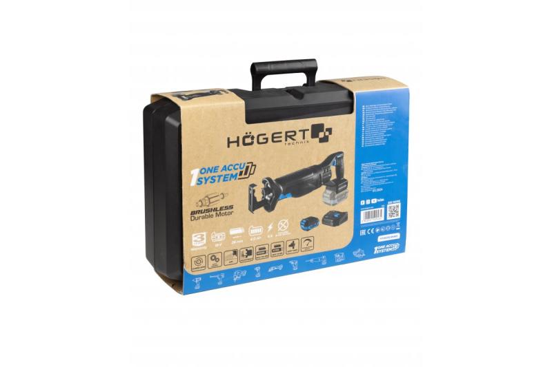HÖGERT ensemble de scie récipro sans fil, 18V, sans balais, batterie, chargeur, accessoires.