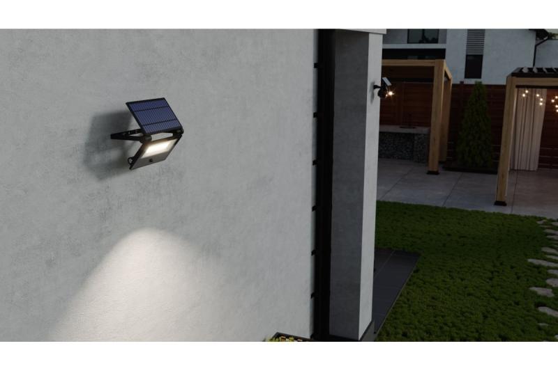 Lumière d'inondation solaire LUMOS II, LED, 2000lm, 6400K, 2600mAh remplaçable, IP65, noir