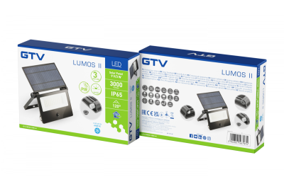Lumière d'inondation solaire LUMOS II, LED, 3000lm, 6400K, 2x2600mAh remplaçable, IP65, noir