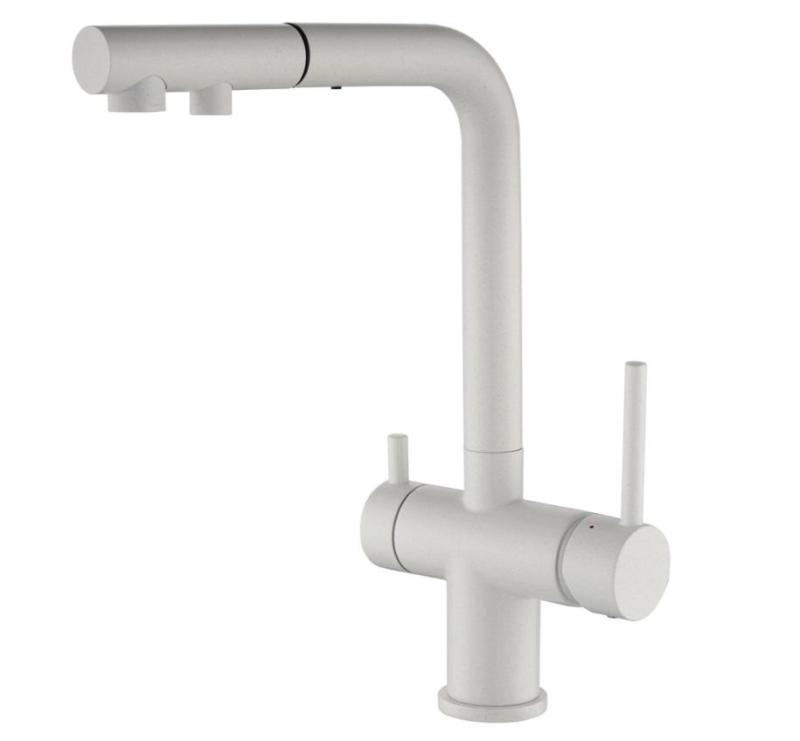 Robinet de cuisine à 3 voies Ausmann Ellington avec bec rétractable et eau filtrée – Blanc - 1208970496