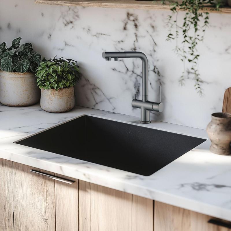 Mitigeur de cuisine Ausmann Ellington à 3 voies avec bec extractible et eau filtrée – Gun metal - 1208970499