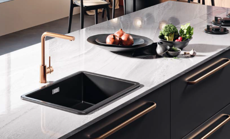 Ausmann Ceramic Ember Évier en céramique Mat Noir - Montage en surface et sous plan 54 x 40 cm avec bouchon en inox 1208970511